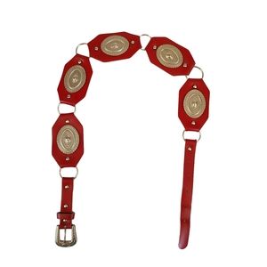 Vintage Red Leather Bling Cowgirl Belt 33"
